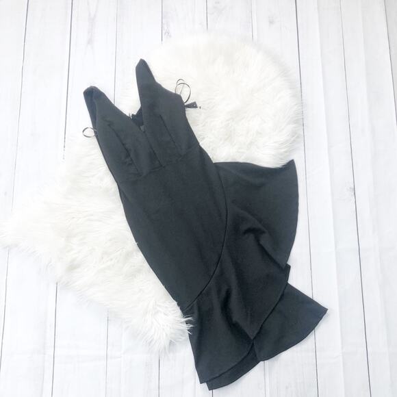 Lulus Womens Modern Maiden Asymmetrical Hem Midi Dress Black Back Zip Small - Picture 2 of 6